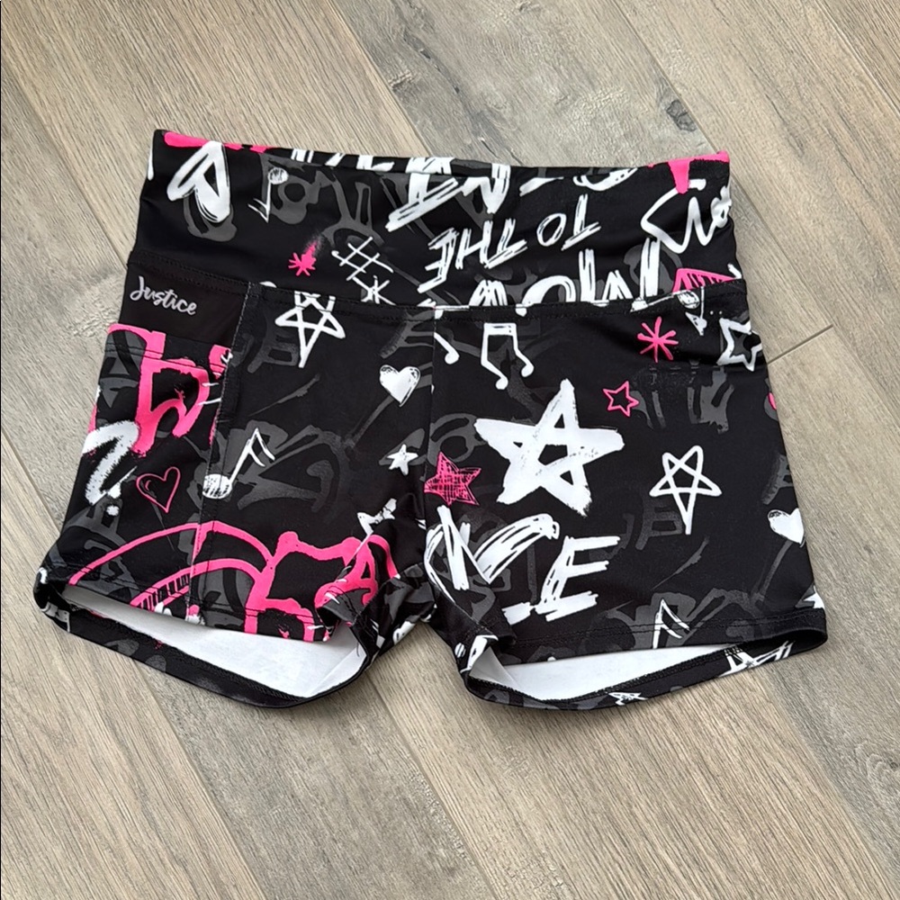 Justice Black and Pink Graphic Shorts